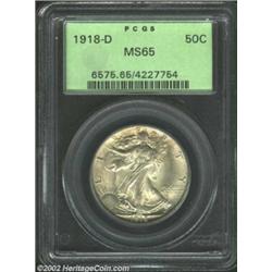 1918-D 50C MS65 PCGS. A shimmering, Gem quality representative of a D-mint issue that is scarce in a