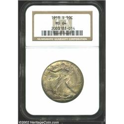 1918-S 50C MS64 NGC. An above-average strike, being most noticeably deficient on the feather details