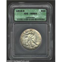 1919-D 50C MS64 ICG. The essence of condition rarity in a Walking Liberty Half Dollar, the 1919-D is