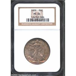 1920 50C MS66 NGC. Very rare in this grade, in sharp contrast to the 1920's commonness in circulated