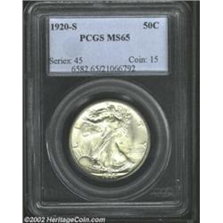1920-S 50C MS65 PCGS. A beautiful Gem example that is powerfully struck for the issue, this lovely S