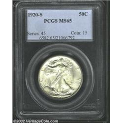 1920-S 50C MS65 PCGS. A beautiful Gem example that is powerfully struck for the issue, this lovely S