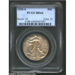 1928-S 50C MS64 PCGS. Only 1.9 million pieces were produced of the 1928-S and it is rarely seen in m