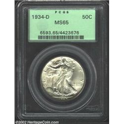 1934-D 50C MS65 PCGS. Sharply struck in all but one or two isolated areas, the Gem quality surfaces.