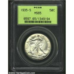 1935-S 50C MS65 PCGS. A beautiful, white Gem without any noticeable marks.From the St. Louis Collect