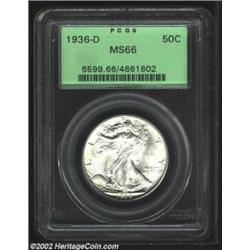 1936-D 50C MS66 PCGS. Bright, frosty-white surfaces display excellent highpoint detail, as is charac