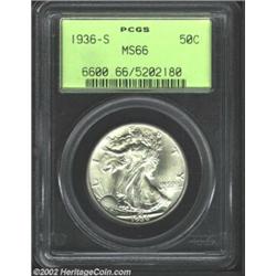 1936-S 50C MS66 PCGS. A lustrous and gorgeously preserved Gem that has an exceptionally sharp strike