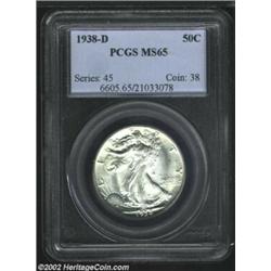 1938-D 50C MS65 PCGS. A fully brilliant Gem that has outstanding bright luster. The branch hand and.