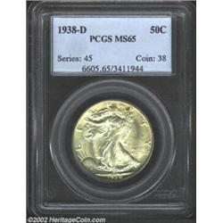 1938-D 50C MS65 PCGS. Both sides are sharply impressed with more or less even golden patination arou