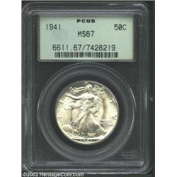 1941 50C MS67 PCGS. This is a common date in an uncommon, high grade, displaying full satiny luster,