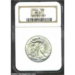 1942 50C MS67 NGC. Sharply struck with full skirt lines, this specimen exhibits Superb surfaces of s