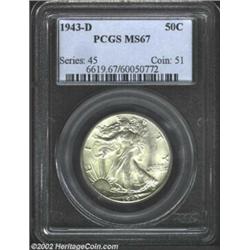 1943-D 50C MS67 PCGS. Boldly, if not sharply struck over all features, the surfaces reveal some deli