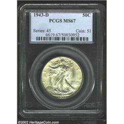 1943-D 50C MS67 PCGS. Fully struck for this Denver Mint issue. The skirt lines are in full evidence.