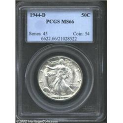 1944-D 50C MS66 PCGS. A radiantly brilliant Gem, well struck and exquisitely preserved, the fields d