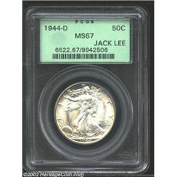 1944-D 50C MS67 PCGS. This is a dazzling Superb Gem, with beautiful pale yellow-gold color and gloss