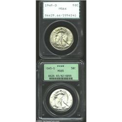 1945-D 50C MS66 PCGS, a gem specimen that is void of distractions; and a 1945-S MS65 PCGS, awash wit