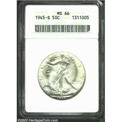 1945-S 50C MS66 ANACS. Sharp strike and full luster characterize this high grade specimen from the S