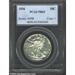 1936 50C PR63 PCGS. A deeply mirrored example of this scarce first-year proof. Close examination rev