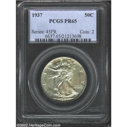 1937 50C PR65 PCGS. A lightly toned, watery Gem with a distinctive patch of milky dove-gray patina o