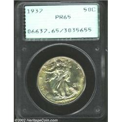 1937 50C PR65 PCGS. A pleasing Gem specimen with some flaxen-milky patina. Housed in a first generat