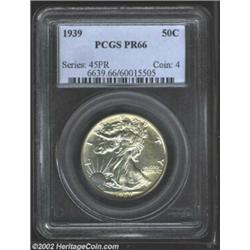 1939 50C PR66 PCGS. A dusting of pale golden-tan iridescence overlays the uniformly brilliant surfac