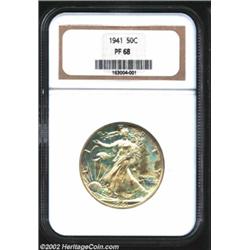 1941 50C PR68 NGC. The surfaces are nearly perfect on this immaculately preserved proof Walker. An o