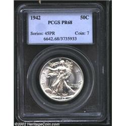 1942 50C PR68 PCGS. This is a brilliant-white Superb Gem whose surfaces are devoid of even the sligh