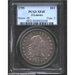 1795 S$1 Flowing Hair, Three Leaves XF45 PCGS. B-5, BB-27. This is an aesthetically pleasing coin fo