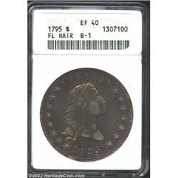 1795 S$1 Flowing Hair, Two Leaves XF40 ANACS. B-1, BB-121, R.2. The date is spaced 1 795, and the 7.