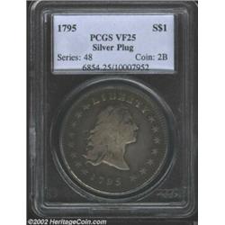 1795 S$1 Flowing Hair, Three Leaves, Silver Plug VF25 PCGS. B-5, BB-27, R.1. Not to be confused with