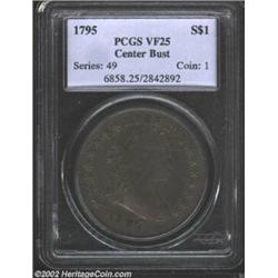 1795 S$1 Draped Bust VF25 PCGS. Centered Bust. B-15, BB-52. A well balanced gunmetal-gray example wi