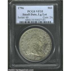 1796 S$1 Small Date, Large Letters VF35 PCGS. B-4, BB-61. The most common die marriage of the year,.