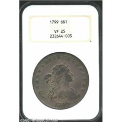 1799 S$1 VF25 NGC. B-10, BB-163. This moderately worn example is pleasingly original with no outward