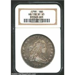 1799 S$1 XF45 NGC. B-16, BB-158. The surfaces alternate between medium gray and olive-tan shades dep