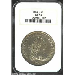 1799 S$1 AU53 NGC. B-7, BB-156. Die State II. This is the die state that it usually seen for the 179