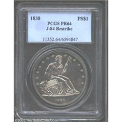 1838 PS$1 Name Omitted, Judd-84 Restrike, Pollock-93, R.5-6, PR64 PCGS. Silver. Reeded Edge. Die Ali