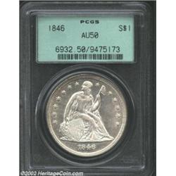 1846 S$1 AU50 PCGS. This specimen is lustrous and brilliant. It is a pleasing example suitable for a