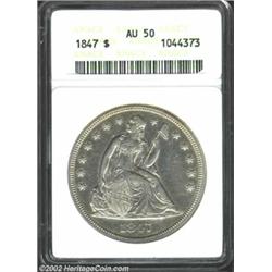 1847 S$1 AU50 PCGS. Essentially untoned with hints of semi-reflective luster in the protected areas.