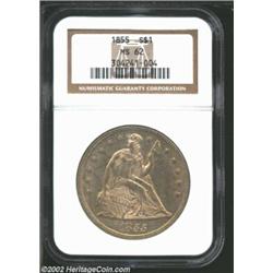 1855 S$1 MS62 NGC. The 1855 is a very scarce Seated Dollar that is even more difficult than its mint