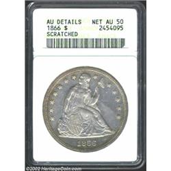 1866 S$1--Scratched--ANACS. AU Details, Net AU50. The first year the silver dollar carried the motto