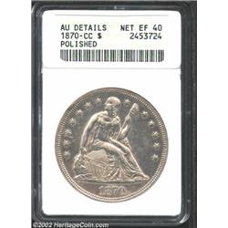 1870-CC S$1--Polished--ANACS. AU Details, Net XF 40. Of the four CC-minted Seated Liberty dollars, t