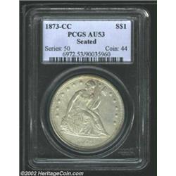 1873-CC S$1 AU53 PCGS. Only 2,300 pieces were produced of the 1873-CC. While this is not the lowest.