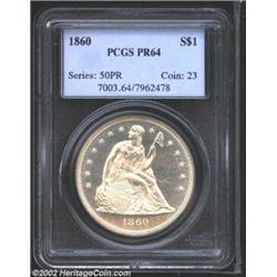 1860 S$1 PR64 PCGS. The Philadelphia Mint delivered 1,330 proof Seated Dollars on March 8, 1860. The