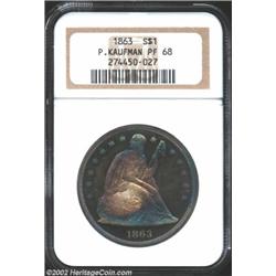 1863 S$1 PR68 NGC. Ex: P. Kaufman. Proofs of this Civil War era issue are distinguished from busines