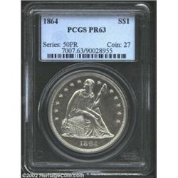 1864 S$1 PR63 PCGS. This Select BU survivor alternates between brilliant and lightly patinated appea