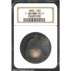 1869 S$1 PR67 NGC. Ex: P. Kaufman. The Philadelphia Mint used three different obverse dies to delive