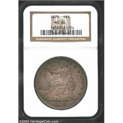 1873 T$1 MS64 NGC. An attractive Philadelphia Mint example of this, the first year of issue of the T