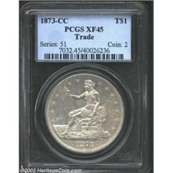 1873-CC T$1 XF45 PCGS. A very presentable circulated example of this Carson City Trade Dollar issue.