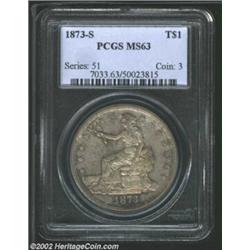 1873-S T$1 MS63 PCGS. The 1873-S is a very scarce and highly respected issue in the Trade Dollar ser