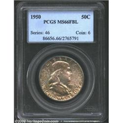 1950 50C MS66 Full Bell Lines PCGS. The glistening surfaces are fully lustrous beneath an overlay of